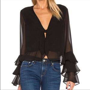 Tularosa Revolve Winnie Ruffle Sleeve Sheer Blouse Black Sz XS